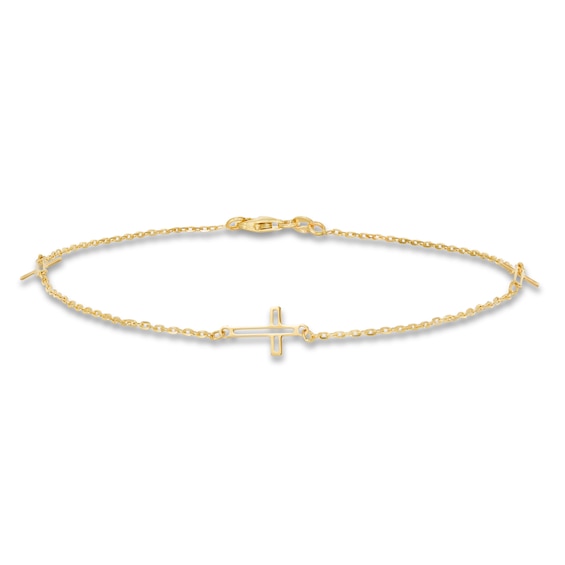 Cross Anklet 14K Yellow Gold 9.5"