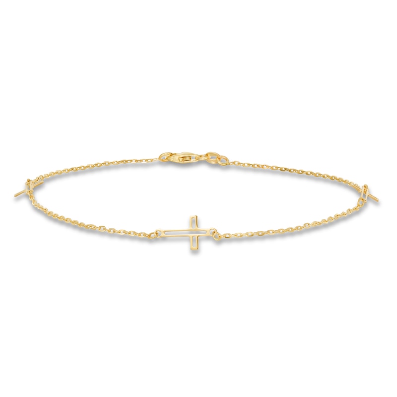 Main Image 1 of Cross Anklet 14K Yellow Gold 9.5&quot;