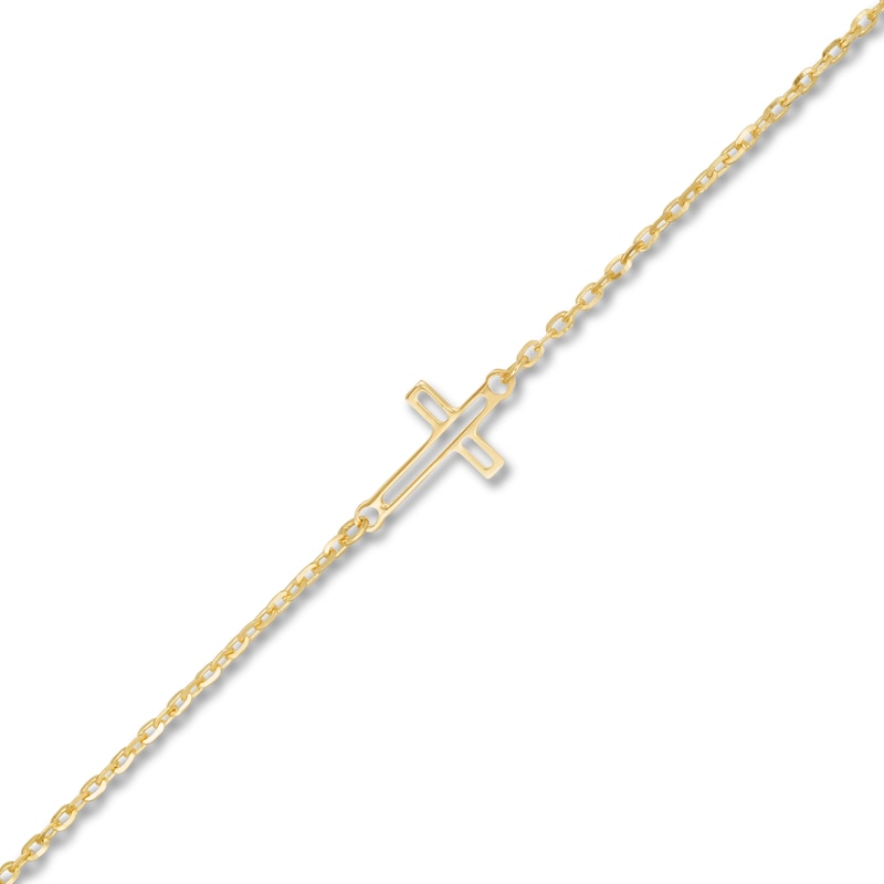 Main Image 2 of Cross Anklet 14K Yellow Gold 9.5&quot;