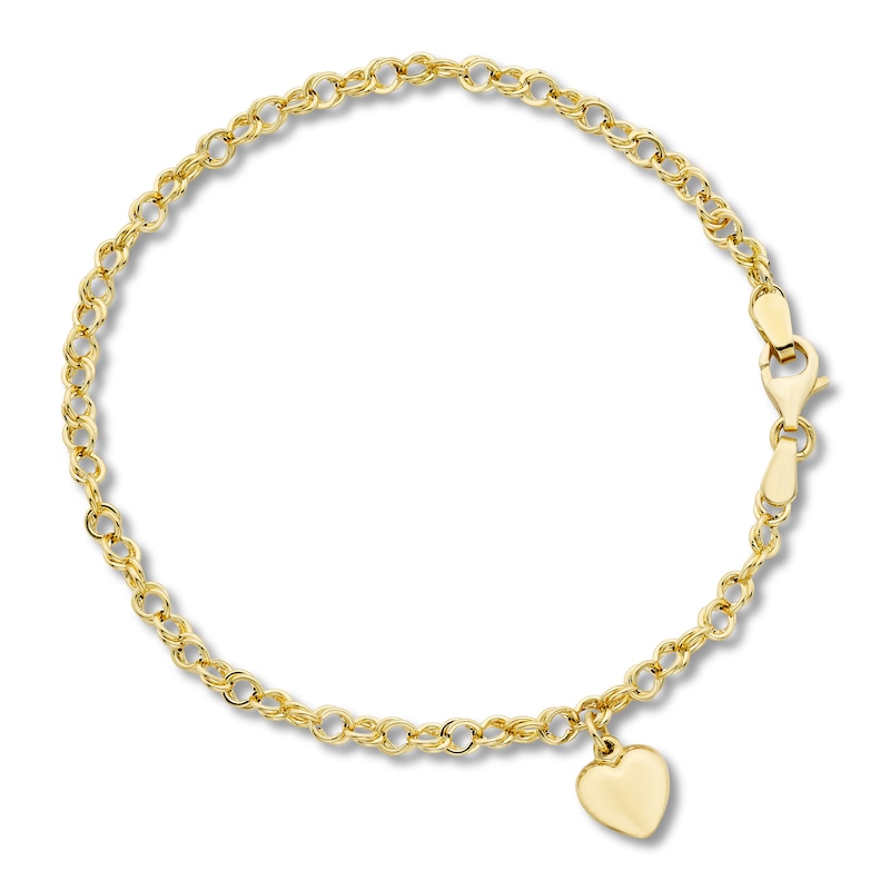 Main Image 1 of Heart Anklet 14K Yellow Gold 9.5&quot;