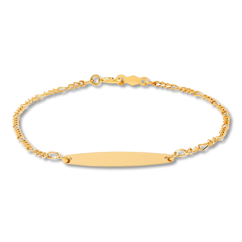 Children's Oval ID Figaro Bracelet 14K Yellow Gold 6" with 360