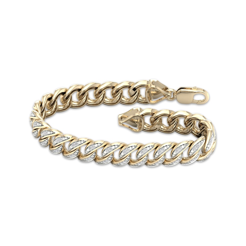 Men's Cuban Curb Chain Bracelet 2 ct tw Diamonds 10K Yellow Gold