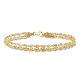 Hollow Double Rope Chain Bracelet 10K Yellow Gold 7.5&quot;