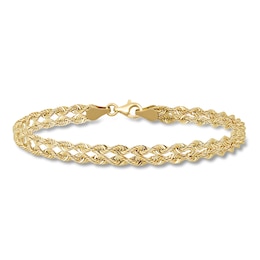 Double Rope Chain Bracelet Hollow 10K Yellow Gold 7.5"