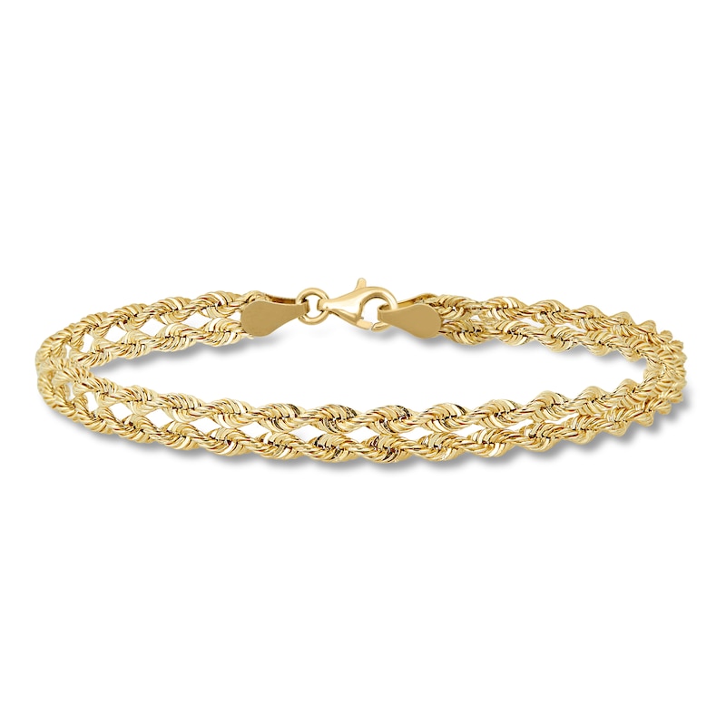 Main Image 1 of Double Rope Chain Bracelet Hollow 10K Yellow Gold 7.5&quot;