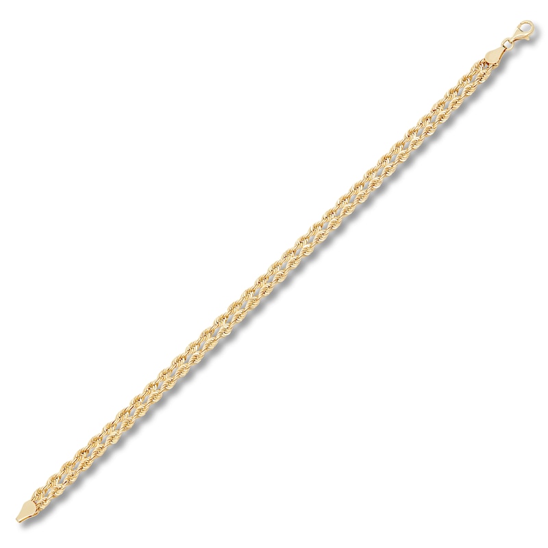 Hollow Double Rope Chain Bracelet 10K Yellow Gold 7.5"