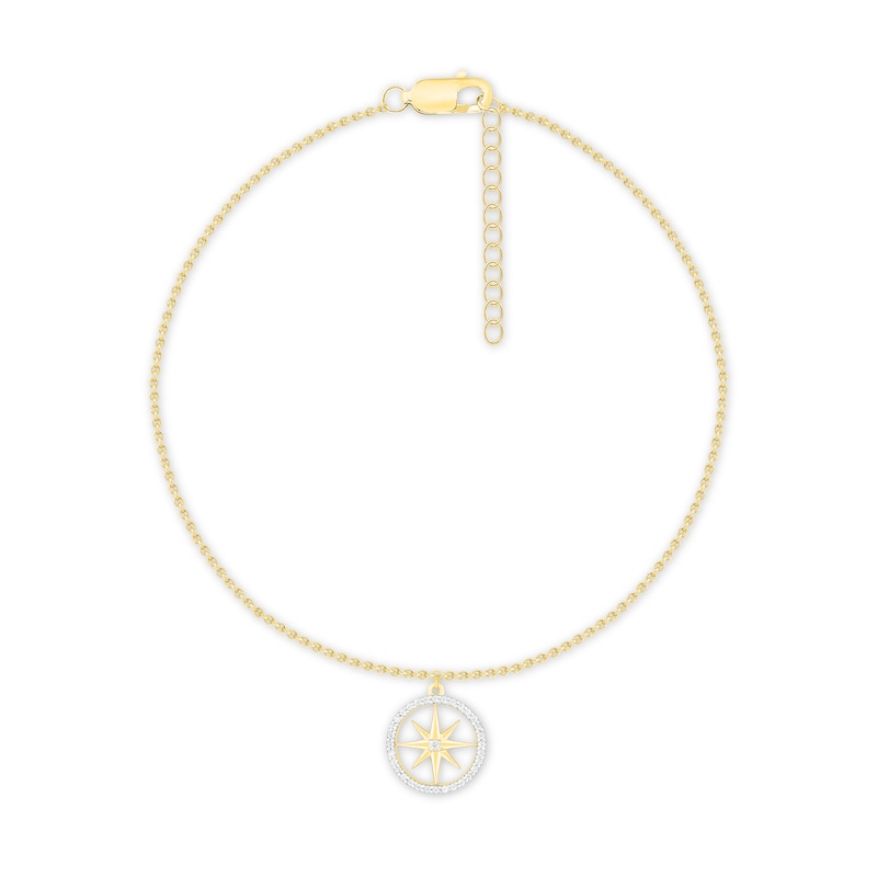 Diamond Compass Anklet 10K Yellow Gold 9"