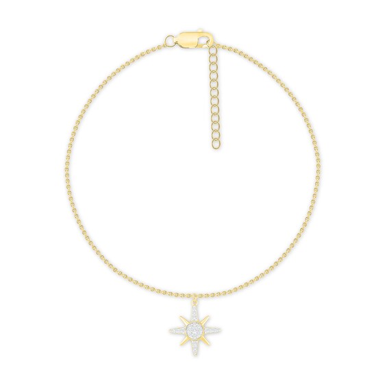 Diamond Compass Anklet 1/8 ct tw 10K Yellow Gold 9"