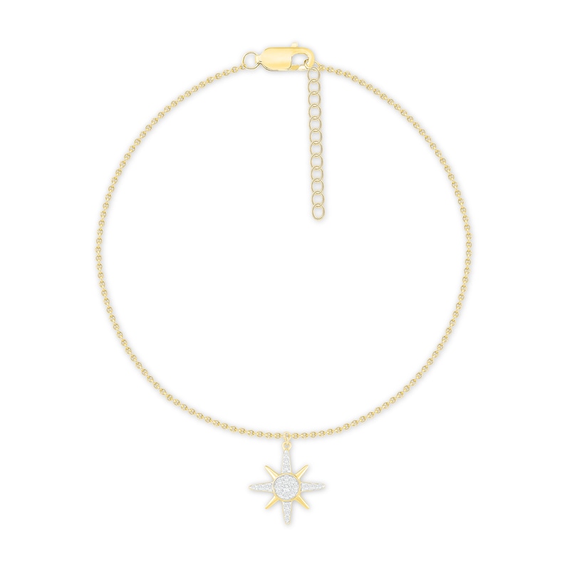 Main Image 1 of Diamond Compass Anklet 1/8 ct tw 10K Yellow Gold 9&quot;