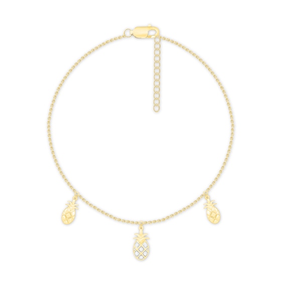 Diamond Pineapple Anklet 10K Yellow Gold 9"