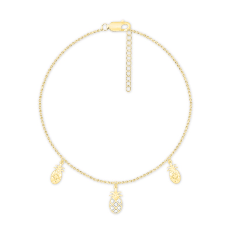 Diamond Pineapple Anklet 10K Yellow Gold 9" with 360