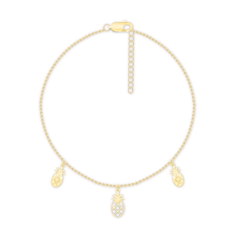 Main Image 1 of Diamond Pineapple Anklet 10K Yellow Gold 9&quot;