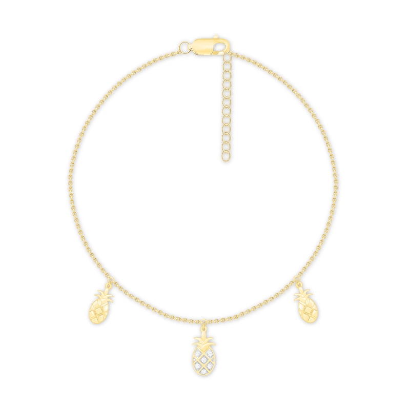 Diamond Pineapple Anklet 10K Yellow Gold 9"