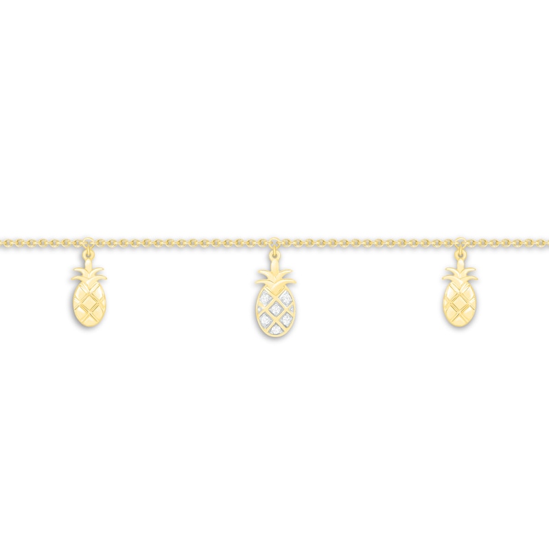 Diamond Pineapple Anklet 10K Yellow Gold 9"