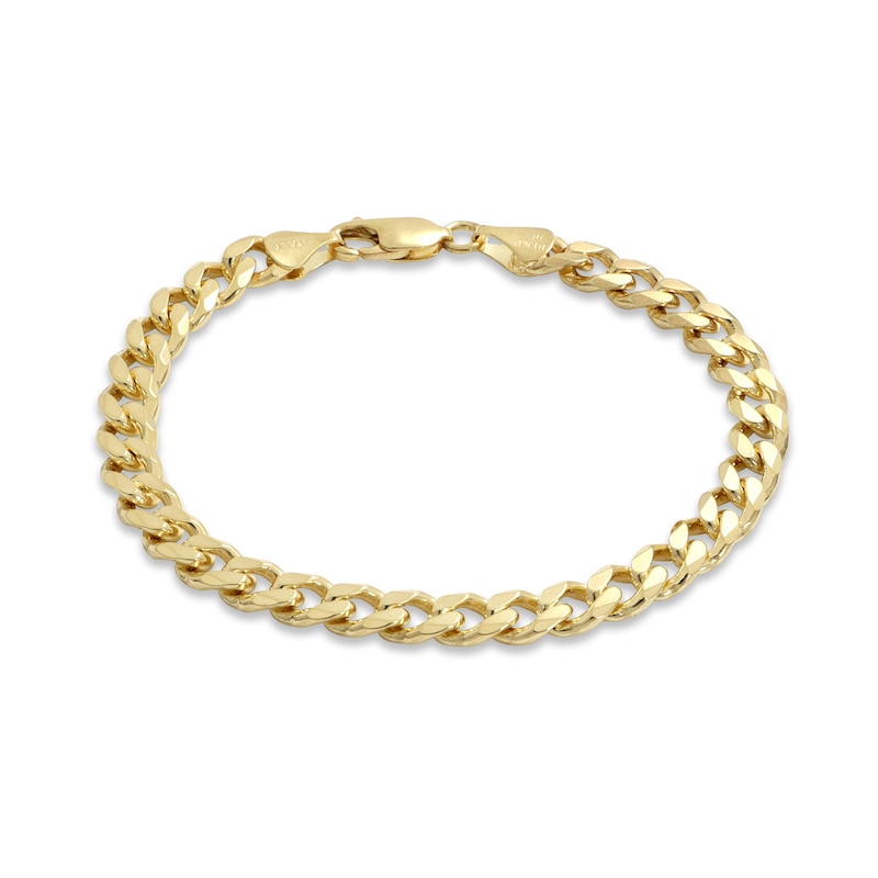 Main Image 1 of Diamond-cut Curb Chain Bracelet Solid 14K Yellow Gold 7.5&quot;