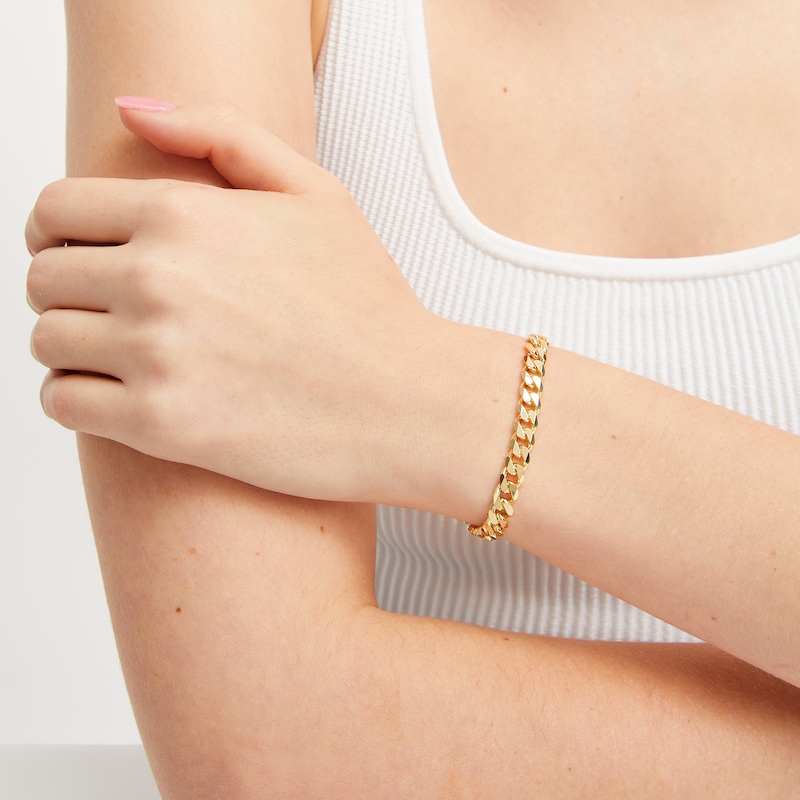 Main Image 2 of Diamond-cut Curb Chain Bracelet Solid 14K Yellow Gold 7.5&quot;