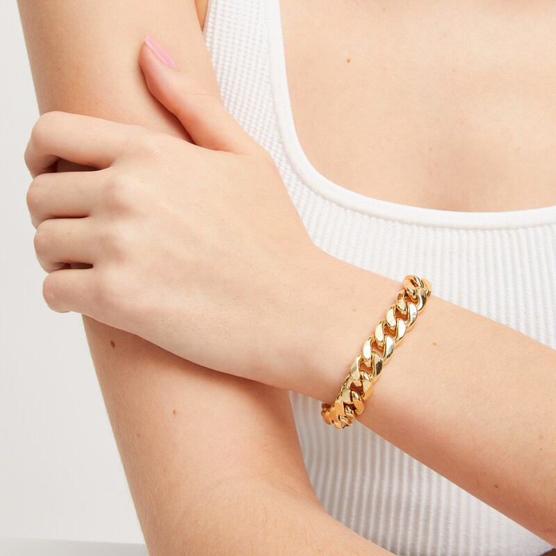 Main Image 2 of Cuban Chain Bracelet Semi-Solid 10K Yellow Gold 8.5&quot;
