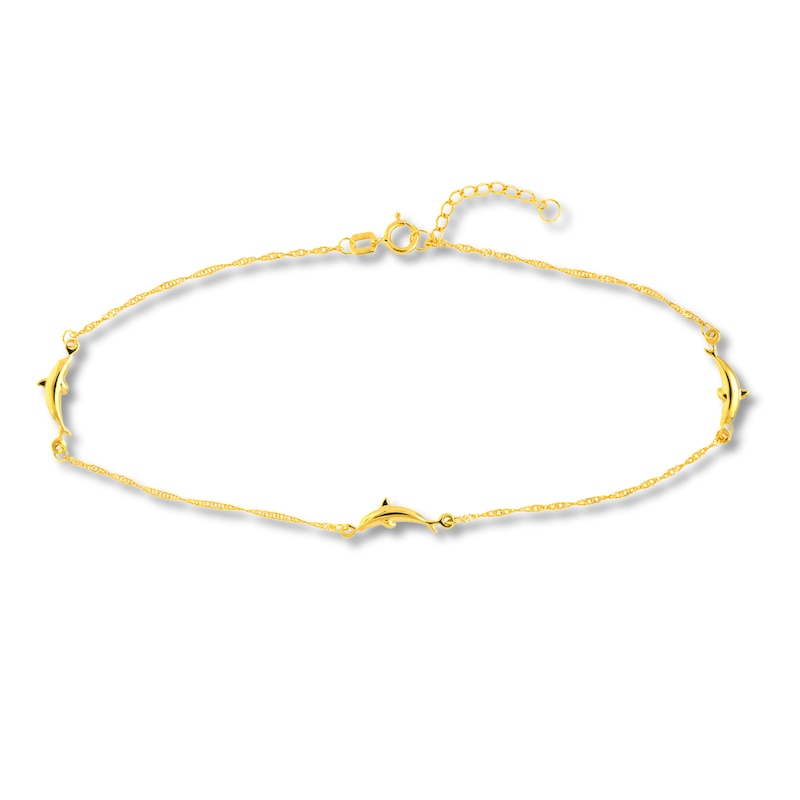 Main Image 1 of Dolphin Anklet Semi-Solid 10K Yellow Gold 10&quot;