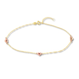 Heart Anklet 10K Two-Tone Gold 9&quot;