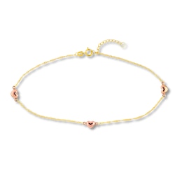 Heart Anklet 10K Two-Tone Gold 9"