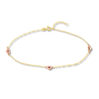 Heart Anklet 10K Two-Tone Gold 9"