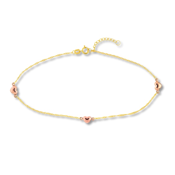 Kay Heart Anklet Two-Tone Gold 9"