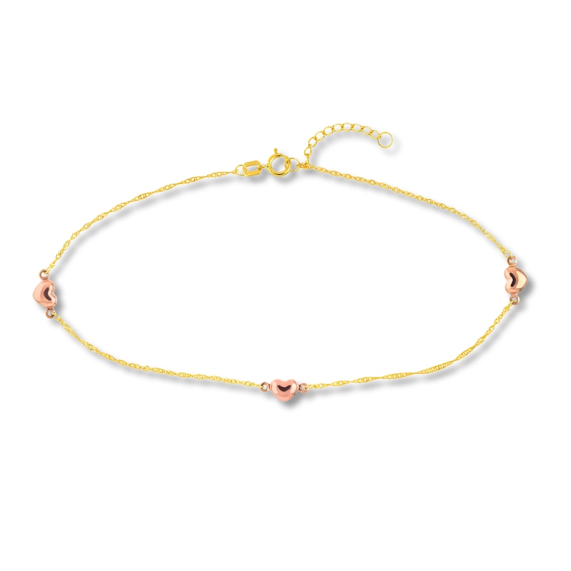Main Image 1 of Heart Anklet 10K Two-Tone Gold 9&quot;