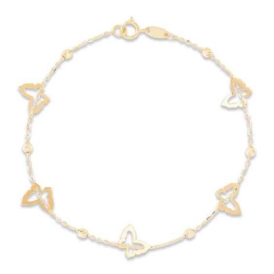 Beaded Butterfly Bracelet 10K Yellow Gold 7.5"