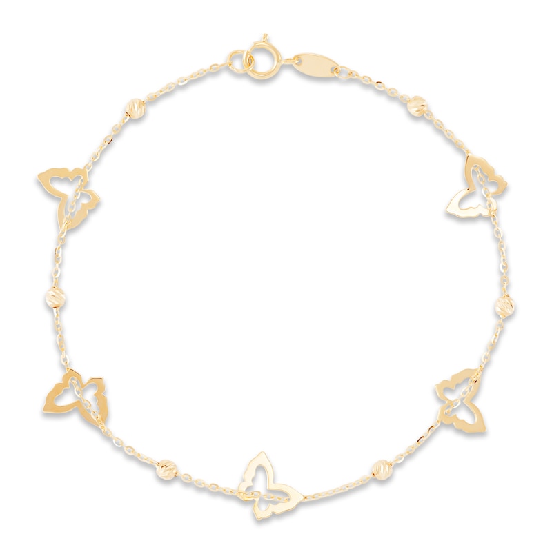 18K Yellow Gold in Line Flat Design Butterfly Bracelet 6 Inches with Extra Rings - Amalia Jewelry & Boutique