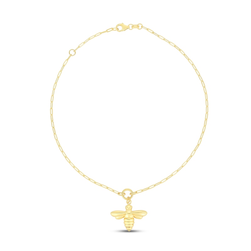 Main Image 1 of Bee Charm Paperclip Anklet 14K Yellow Gold 10&quot;