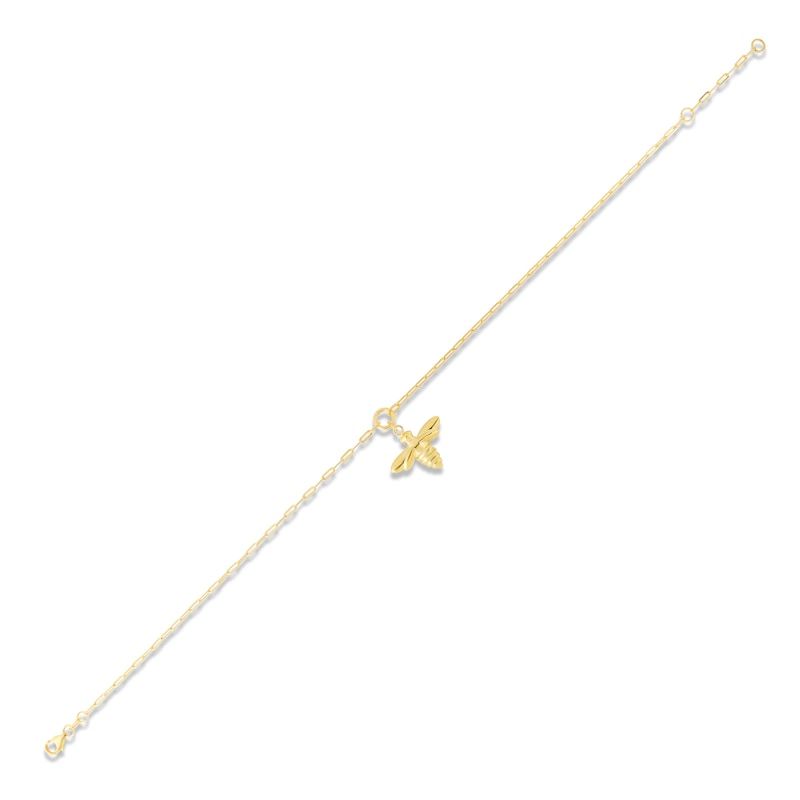 Main Image 2 of Bee Charm Paperclip Anklet 14K Yellow Gold 10&quot;