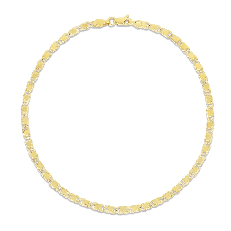 Heart Chain Anklet 14K Yellow Gold 10"