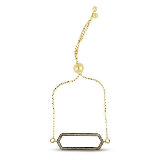 Glitter Enamel Paperclip Bolo Bracelet 14K Yellow Gold 9.5"