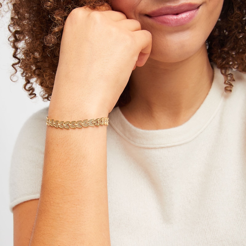 Main Image 3 of Stampato Leaf Bracelet 10K Yellow Gold 8&quot;
