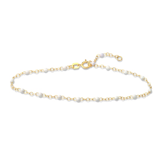 White Enamel Disc Curb Chain Bracelet 14K Yellow Gold 7.5"