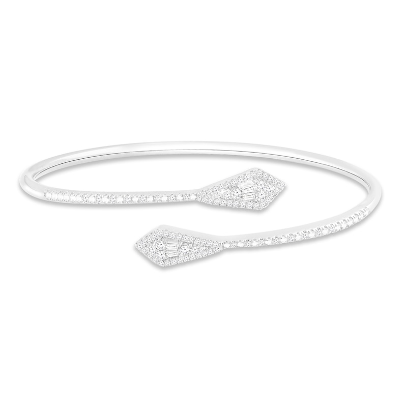 Diamond Kite Cuff Bangle Bracelet 1/2 ct tw Round & Baguette-cut 10K White Gold
