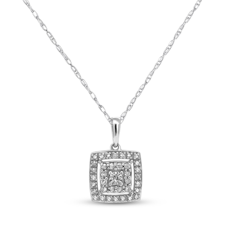 Diamond Cushion Frame Necklace 1/5 ct tw Sterling Silver 18"