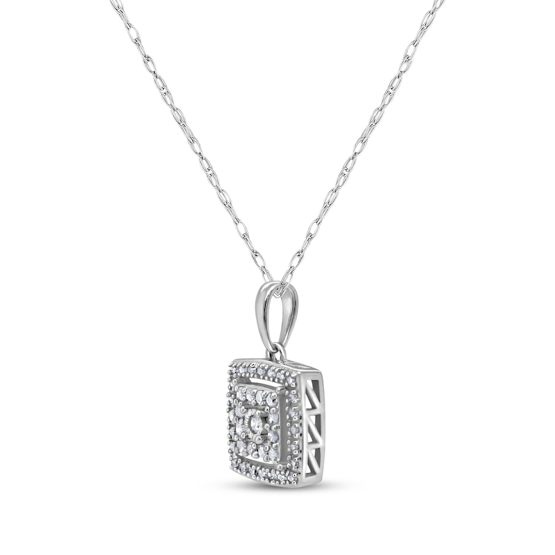 Diamond Cushion Frame Necklace 1/5 ct tw Sterling Silver 18"