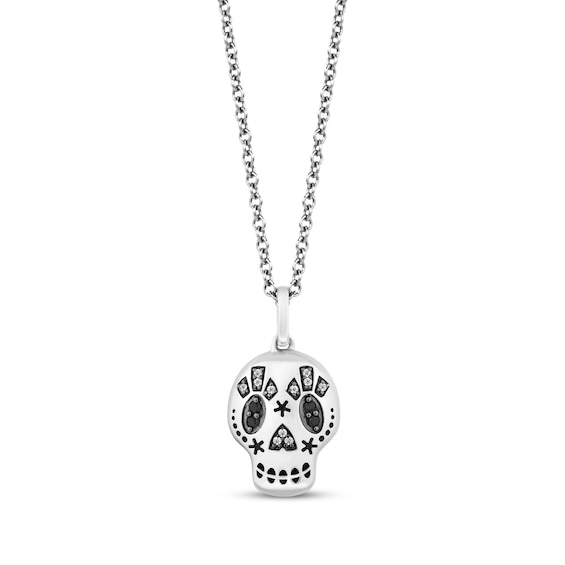 Kay Disney Treasures Coco Black & White Diamond Sugar Skull Necklace 1/15 ct tw Sterling Silver 17"
