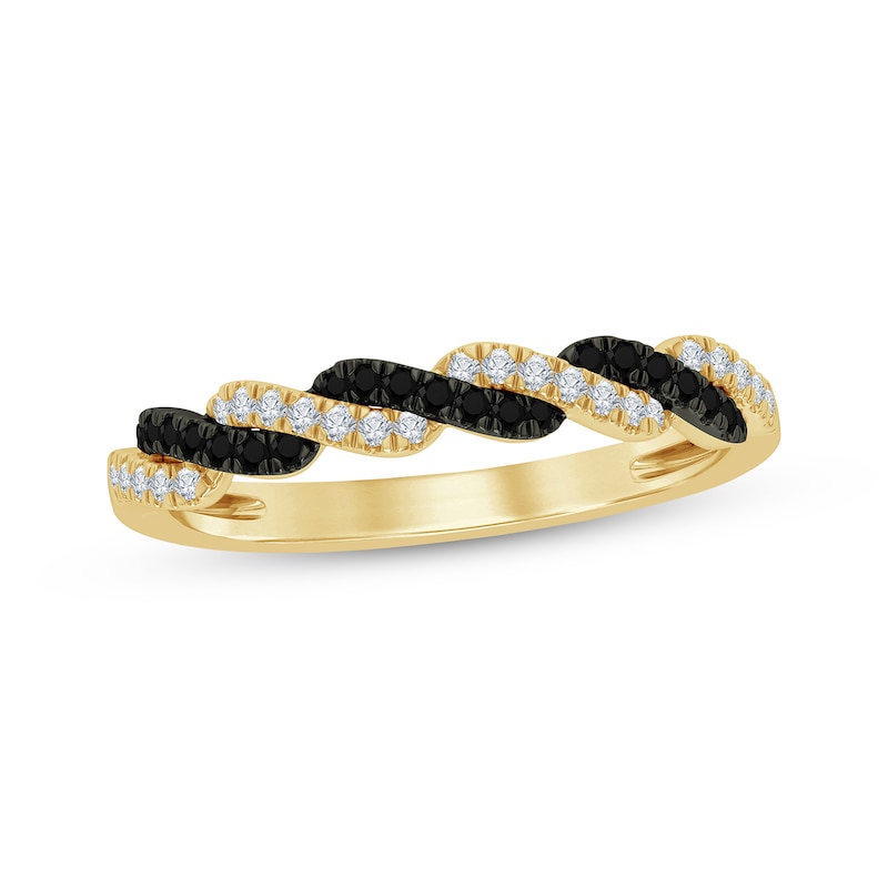Main Image 1 of Now + Forever Round-Cut Black & White Diamond Anniversary Band 1/5 ct tw 10K Yellow Gold