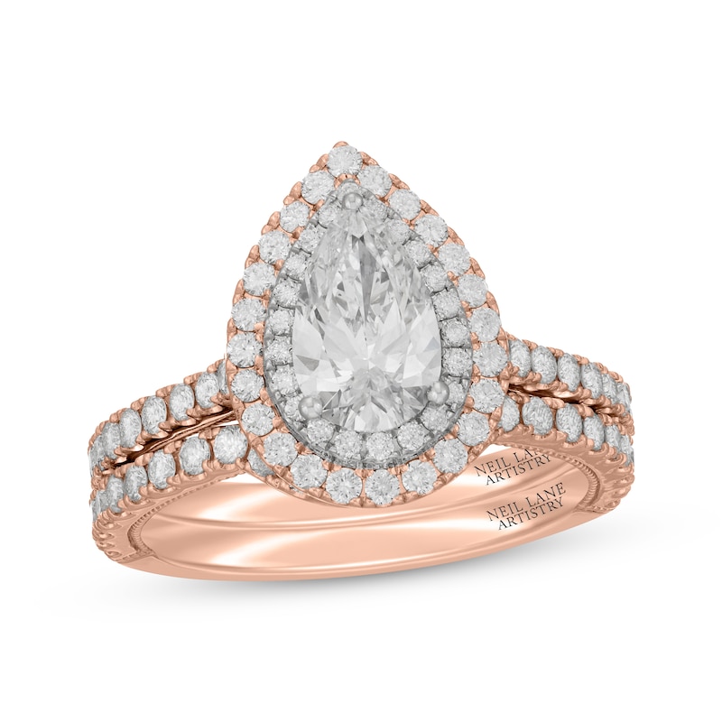Main Image 1 of Neil Lane Artistry Pear-Shaped Lab-Grown Diamond Double Halo Bridal Set 2 ct tw 14K Two-Tone Gold