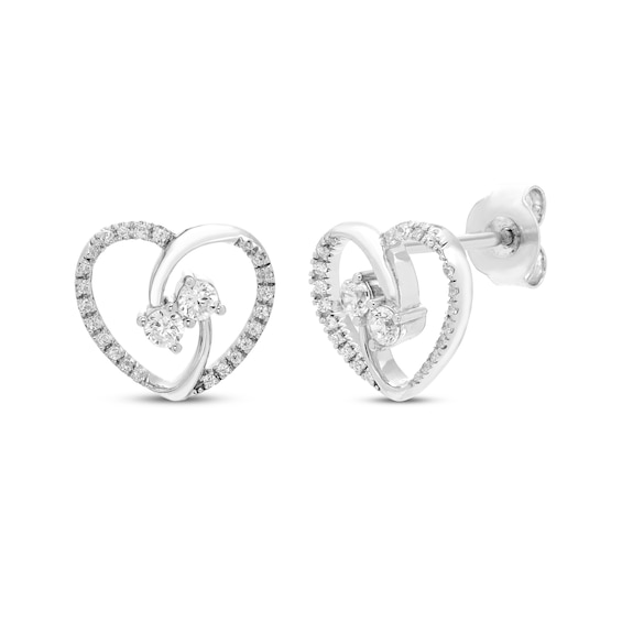 Diamond Two-Stone Heart Stud Earrings 1/3 ct tw Sterling Silver