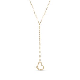 Polished Heart Paperclip "Y" Necklace 14K Yellow Gold 18"