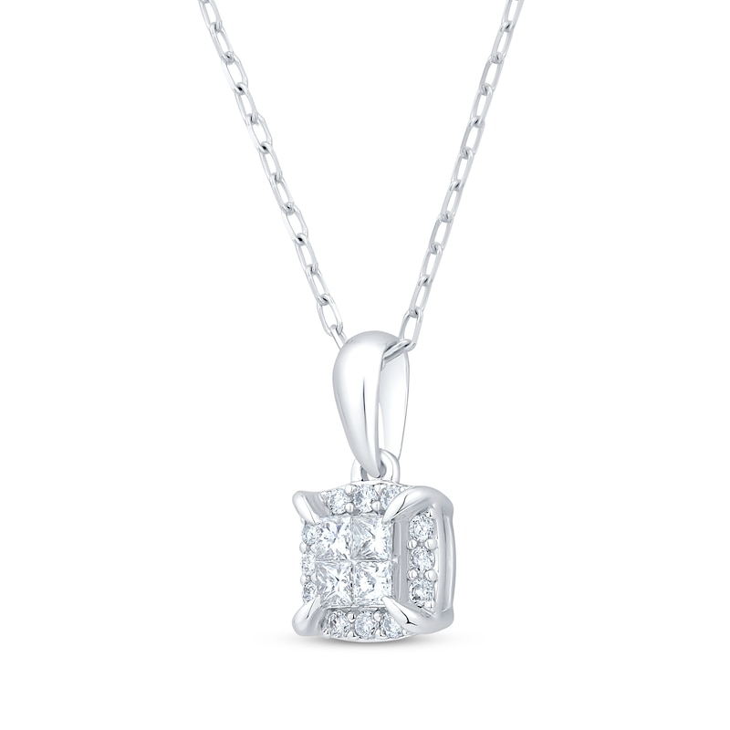 Main Image 2 of Princess-Cut Multi-Diamond Center Cushion Frame Necklace 1/4 ct tw 10K White Gold 19"