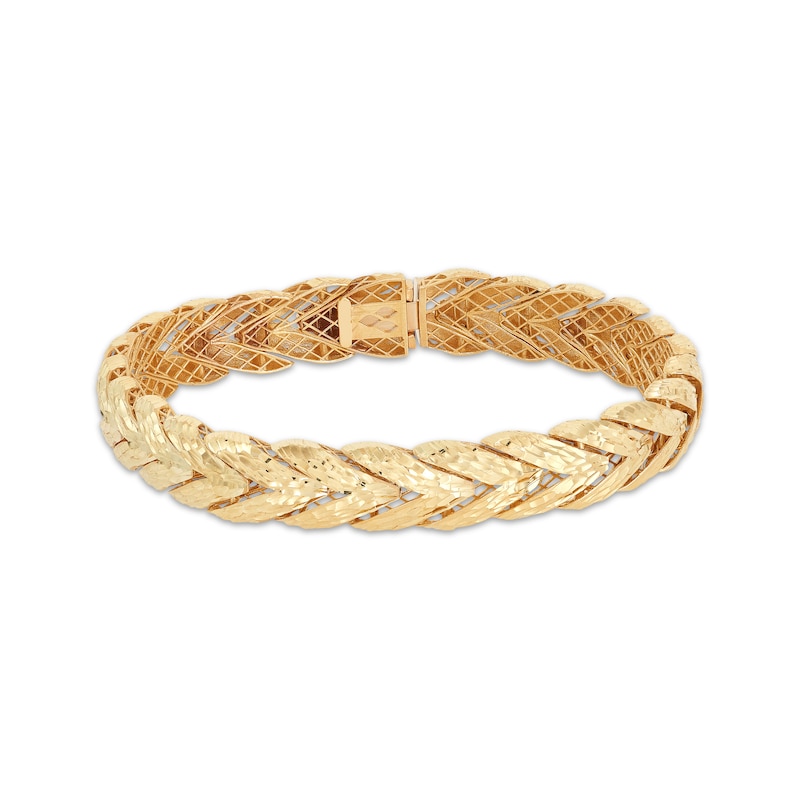Main Image 1 of Diamond-Cut Solid Wheat Chain Bracelet 14K Yellow Gold 7.5&quot;