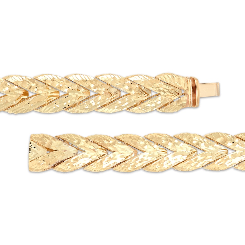 Main Image 3 of Diamond-Cut Solid Wheat Chain Bracelet 14K Yellow Gold 7.5&quot;