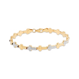 Sideways Cross Link Bracelet 10K Two-Tone Gold 7.25"