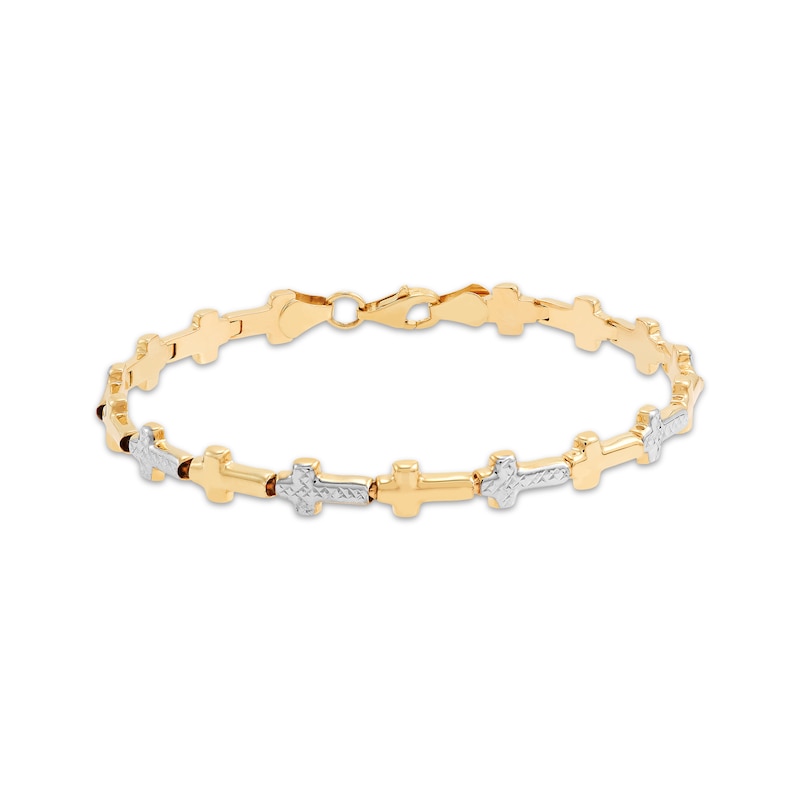 Main Image 1 of Sideways Cross Link Bracelet 10K Two-Tone Gold 7.25&quot;