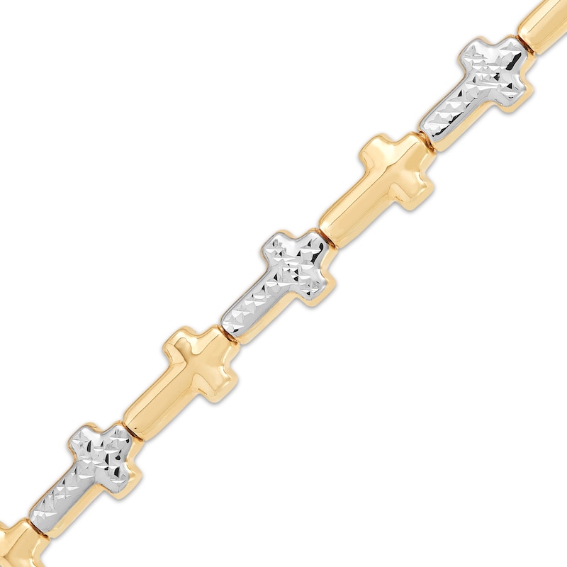 Sideways Cross Link Bracelet 10K Two-Tone Gold 7.25"