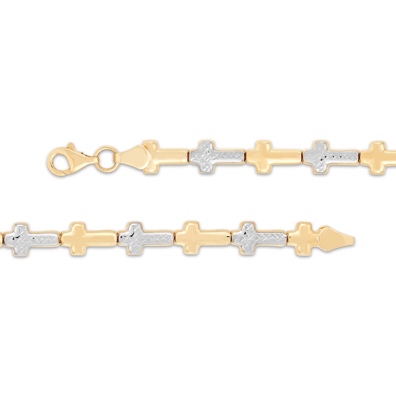 Sideways Cross Link Bracelet 10K Two-Tone Gold 7.25"